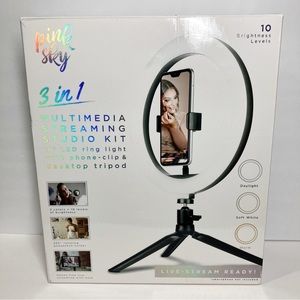 Pink Sky 3 in 1 Multimedia Streaming Studio Kit 10in LED Ring Light NEW